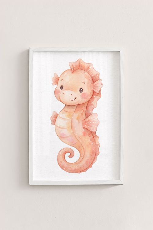 Premium Poster, Blushing Seahorse Watercolor