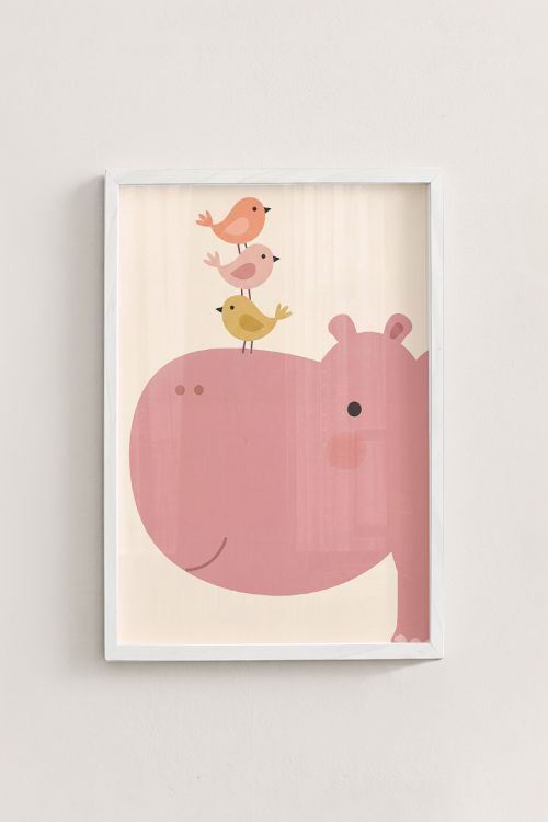 Premium Poster, Hippo Bird Friends