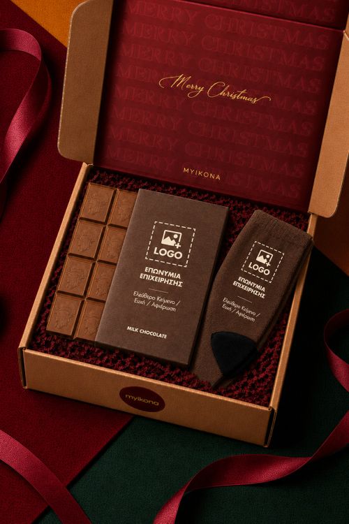 Gift Box Πρωτοχρονιάς για Πελάτες με Σοκολάτα & Κάλτσες